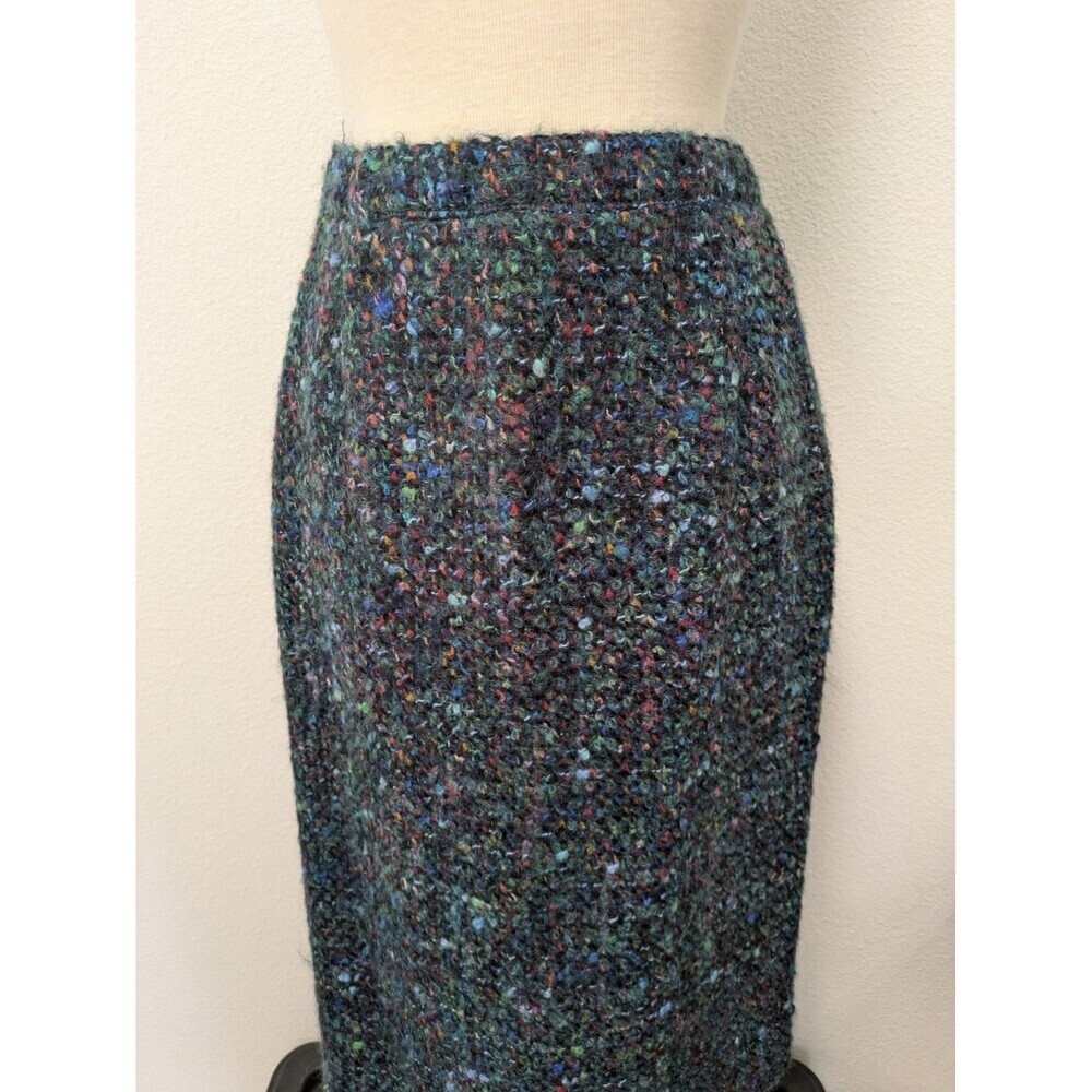 Vintage Y2K Blue Multicolored Rainbow Wool Blend Tweed Boucle Pencil Skirt sz XS - Picture 3 of 11